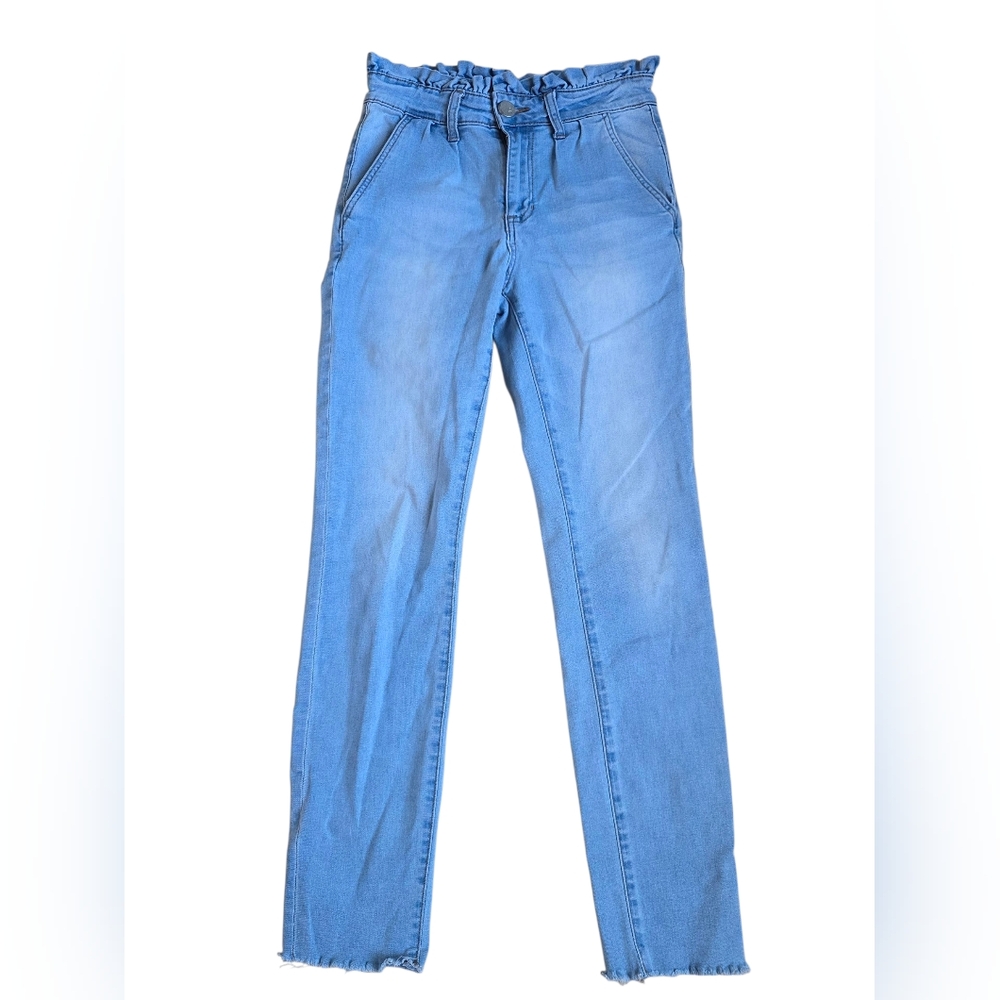Ashley Mason Ruffle Waist Raw Hem Denim Blue Jeans Size 5 Juniors